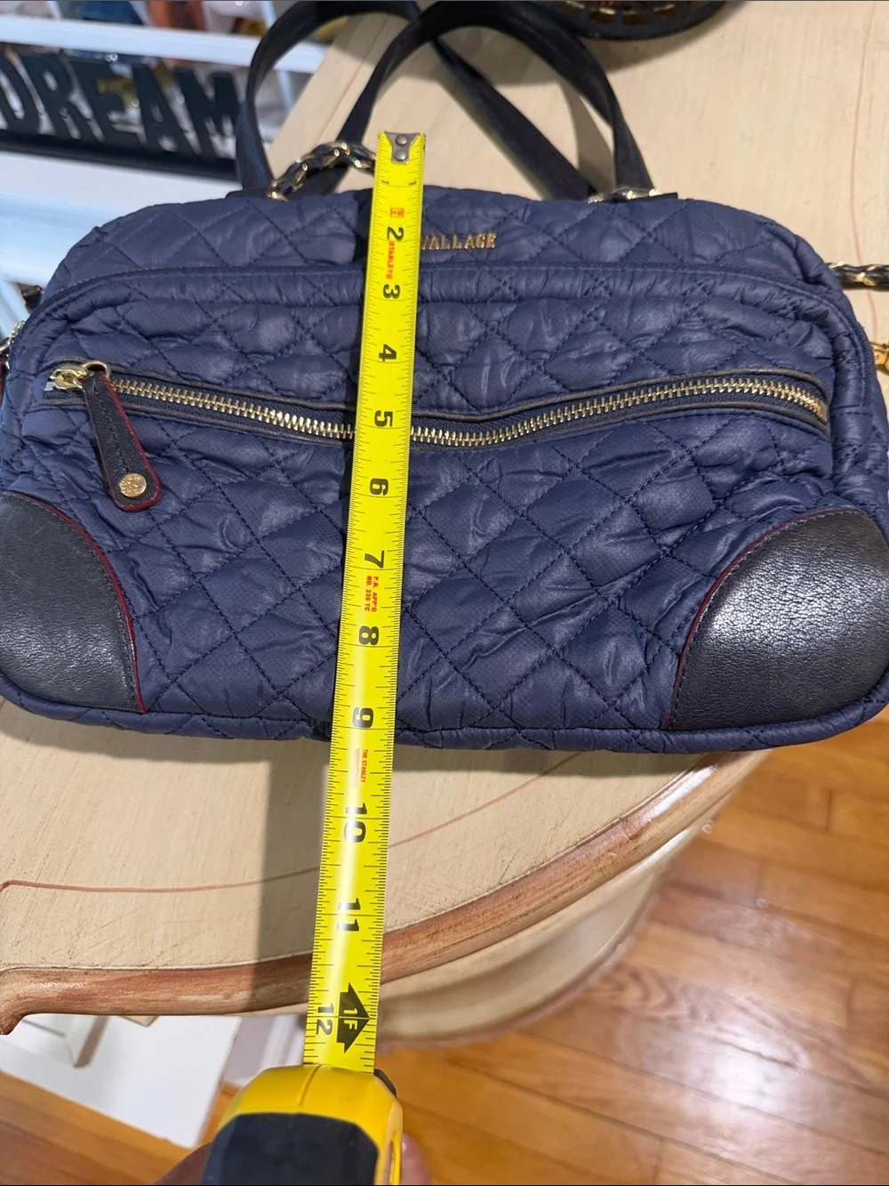 MZ Wallace Navy Quilted Shoulder Bag with Black Straps
